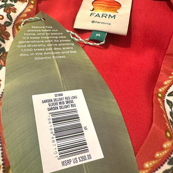 $350 NWT FARM RIO Garden Delight Red Fall Floral Midi Dress – Medium - Picture 11 of 15